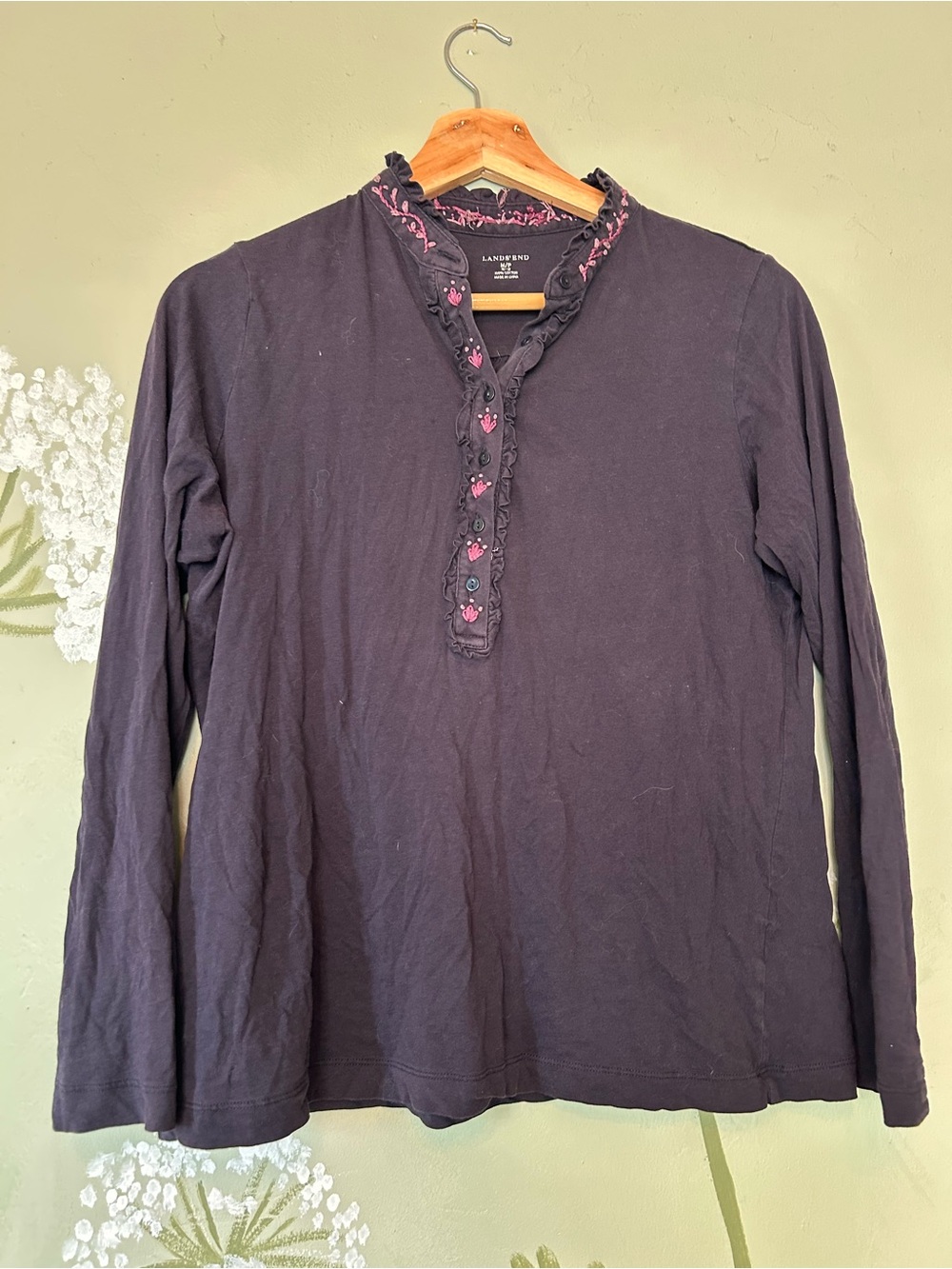 Plum Long Sleeve Henley Top with DIY Embroidery
